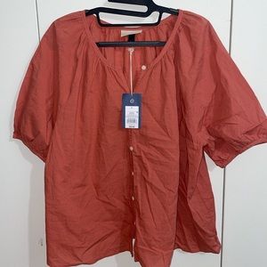 NWT button up deep coral blouse